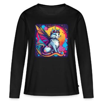 Cute Unicorn Cat with Butterfly Wings - Women's Premium Organic Long Sleeve Shirt - black - Front - Julia (174cm)