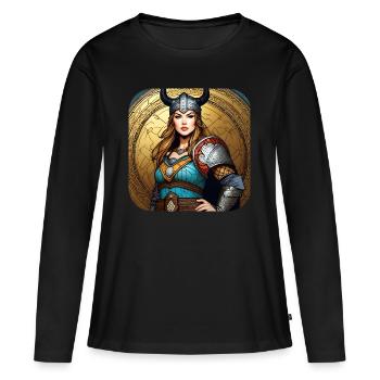 Fière Viking Germanin Shieldmaiden - T-shirt manches longues Premium bio Femme - noir - Devant - Julia (174cm)