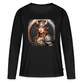 Stolze Wikingerin Germanin Schildmaid - Frauen Premium Bio Langarmshirt - Schwarz - Vorne - Julia (174cm)