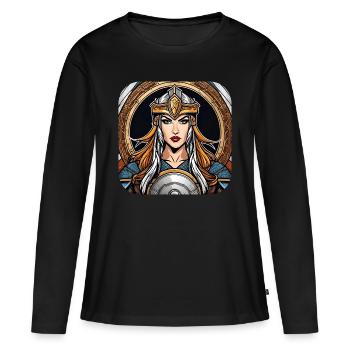 Stolze Wikingerin Germanin Schildmaid - Frauen Premium Bio Langarmshirt - Schwarz - Vorne - Julia (174cm)