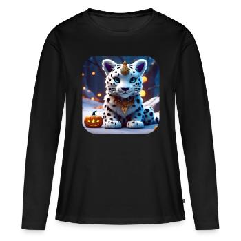 Léopard des neiges mignon - T-shirt manches longues Premium bio Femme - noir - Devant - Julia (174cm)