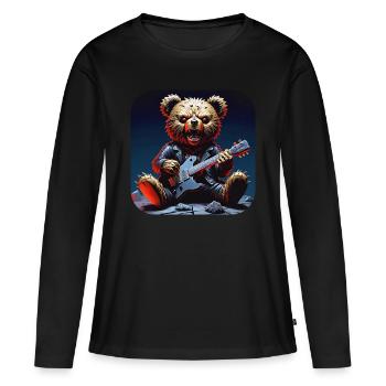 Heavy Metal Teddy Bear with Electric Guitar - Women's Premium Organic Long Sleeve Shirt - black - Front - Julia (174cm)
