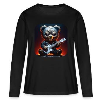 Heavy Metal Teddy Bear with Electric Guitar - Women's Premium Organic Long Sleeve Shirt - black - Front - Julia (174cm)