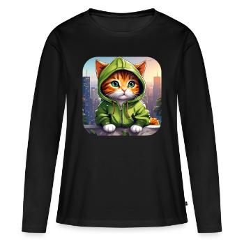 Cool Cat avec sweat à capuche - T-shirt manches longues Premium bio Femme - noir - Devant - Julia (174cm)