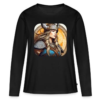 Stolze Wikingerin Germanin Schildmaid - Frauen Premium Bio Langarmshirt - Schwarz - Vorne - Julia (174cm)
