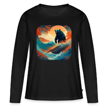 Proud bear in retro style - Women's Premium Organic Long Sleeve Shirt - black - Front - Julia (174cm)