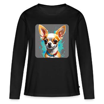 Mignon petit chien Chihuahua dans le style bande dessinée - T-shirt manches longues Premium bio Femme - noir - Devant - Julia (174cm)