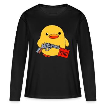 Lustige dicke Baby Ente mit Spielzeugpistole Peng - Frauen Premium Bio Langarmshirt - Schwarz - Vorne - Julia (174cm)