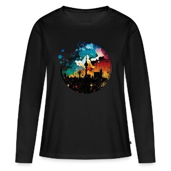 Berlin Skyline Silhouette Graffiti Fernsehturm - Frauen Premium Bio Langarmshirt - Schwarz - Vorne - Julia (174cm)