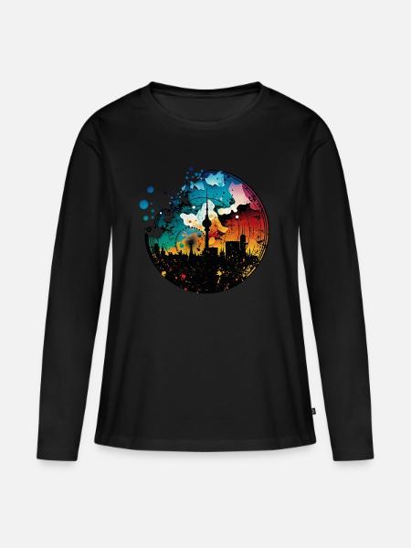 Berlin Skyline Silhouette Graffiti Fernsehturm - Frauen Premium Bio Langarmshirt - Schwarz