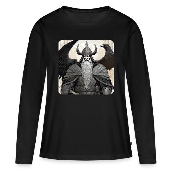Stolzer Wikinger Odin mit Hugin und Munin - Frauen Premium Bio Langarmshirt - Schwarz - Vorne - Julia (174cm)