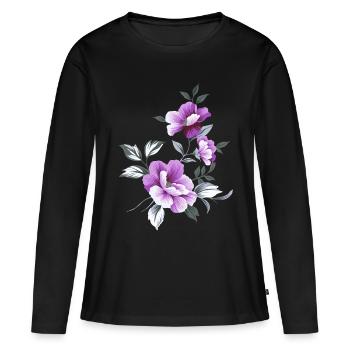 Schöne Blumen Blume lila schön Sommer sommerlich - Frauen Premium Bio Langarmshirt - Schwarz - Vorne - Julia (174cm)