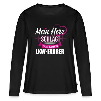 Frau LKW-Fahrer Trucker Fernfahrer Herz - Frauen Premium Bio Langarmshirt - Schwarz - Vorne - Julia (174cm)