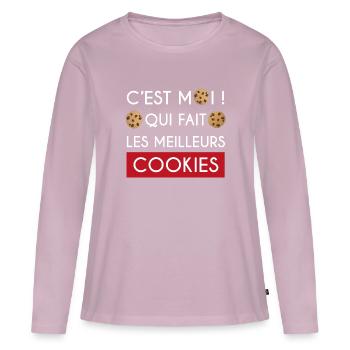 cadeau marrant cookie cuisine - T-shirt manches longues Premium bio Femme - rose poudré - Devant - Julia (174cm)