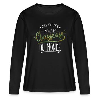 meilleure chasseuse humour femme chasse - T-shirt manches longues Premium bio Femme - noir - Devant - Julia (174cm)