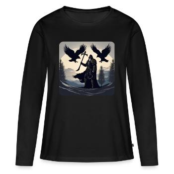 Viking Odin avec les corbeaux Hugin et Munin - T-shirt manches longues Premium bio Femme - noir - Devant - Julia (174cm)