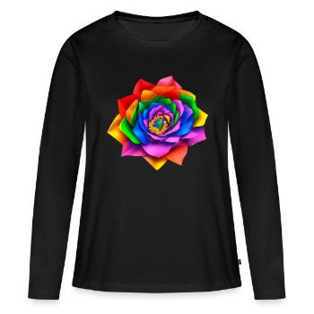 Lebendige 3D Regenbogenblume - Frauen Premium Bio Langarmshirt - Schwarz - Vorne - Julia (174cm)