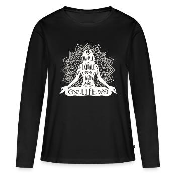 Yoga Inhale Exhale Enjoy Life Meditation Geschenk - Frauen Premium Bio Langarmshirt - Schwarz - Vorne - Julia (174cm)