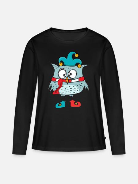 Karneval Fasching Eule - Frauen Premium Bio Langarmshirt - Schwarz