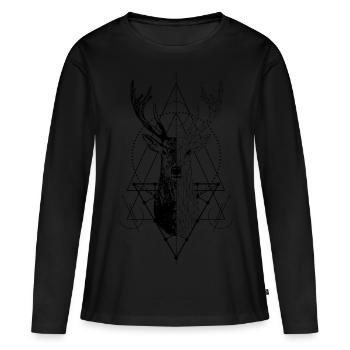 Geometrischer Hirsch - Frauen Premium Bio Langarmshirt - Schwarz - Vorne - Julia (174cm)