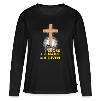 Witziges Religion Jesus Vergebung Christ Geschenk - Frauen Premium Bio Langarmshirt - Schwarz - Vorne - Julia (174cm)