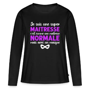 Super maitresse cadeau maîtresse d' école - T-shirt manches longues Premium bio Femme - noir - Devant - Julia (174cm)