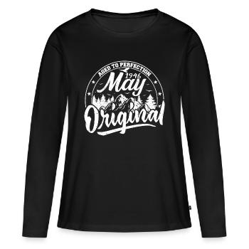 Mai 1946 Anniversaire Mai 1946 Cadeau Mai 1946 Mai - T-shirt manches longues Premium bio Femme - noir - Devant - Julia (174cm)