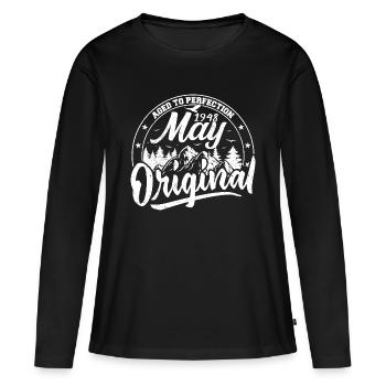 Mai 1948 Anniversaire Mai 1948 Cadeau Mai 1948 Mai - T-shirt manches longues Premium bio Femme - noir - Devant - Julia (174cm)