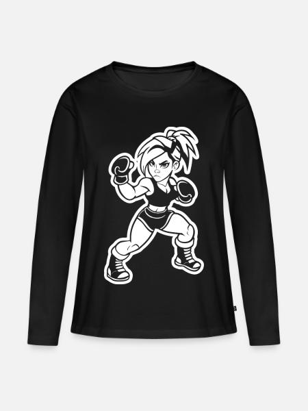 Kickboxerin Cartoon Stil - Frauen Premium Bio Langarmshirt - Schwarz