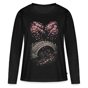 Fleurs de cerisier Sakura Fleurs de cerisier - T-shirt manches longues Premium bio Femme - noir - Devant - Julia (174cm)