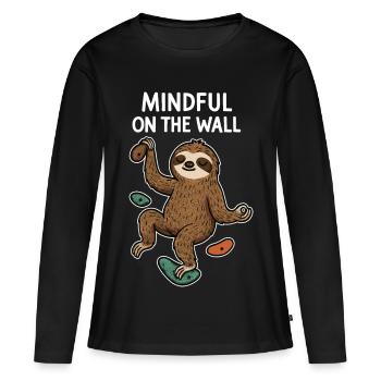 Attentif sur le mur – Paresseux zen sur le mur - T-shirt manches longues Premium bio Femme - noir - Devant - Julia (174cm)