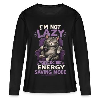 Je ne suis pas paresseux, je suis en mode économie d’énergie, chat. - T-shirt manches longues Premium bio Femme - noir - Devant - Julia (174cm)