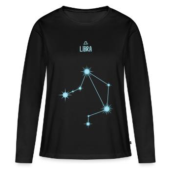 Constellation d’étoile du signe astrologique de la Balance Bleu pastel - T-shirt manches longues Premium bio Femme - noir - Devant - Julia (174cm)