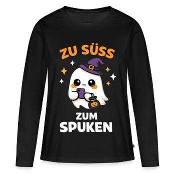 Zu süß zum Spuken – Kawaii-Geist mit Hexenhut - Frauen Premium Bio Langarmshirt - Schwarz - Vorne - Julia (174cm)