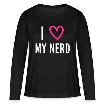 Nerd - T-shirt manches longues Premium bio Femme - noir - Devant - Julia (174cm)