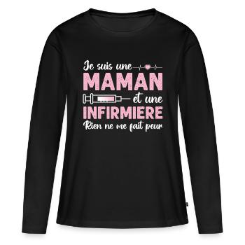 Maman et infirmière cadeau pour mère infirmiere - T-shirt manches longues Premium bio Femme - noir - Devant - Julia (174cm)