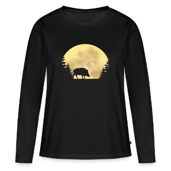 Wild boar hunting - hunter gift - Women's Premium Organic Long Sleeve Shirt - black - Front - Julia (174cm)