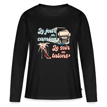 Humour femme chauffeur poids lourd routier camion - T-shirt manches longues Premium bio Femme - noir - Devant - Julia (174cm)