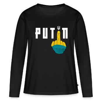 Fuck Poutine | Soutenir l’Ukraine - T-shirt manches longues Premium bio Femme - noir - Devant - Julia (174cm)
