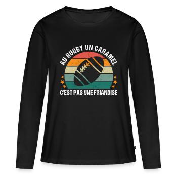 Au rugby un caramel c' est pas une friandise - T-shirt manches longues Premium bio Femme - noir - Devant - Julia (174cm)