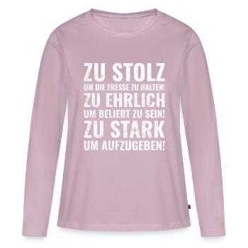 Cadeau fier, honnête et fort / dictons - T-shirt manches longues Premium bio Femme - rose poudré - Devant - Julia (174cm)