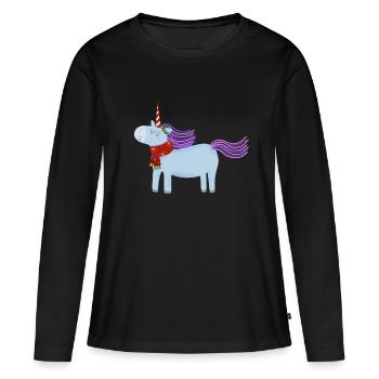 Weihnachtseinhorn mit Schal - Frauen Premium Bio Langarmshirt - Schwarz - Vorne - Julia (174cm)