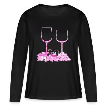 Verres à vin Feuille de vigne - T-shirt manches longues Premium bio Femme - noir - Devant - Julia (174cm)