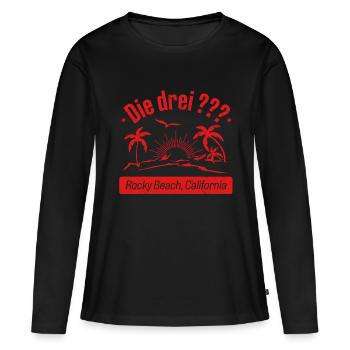 Die Drei ??? Design Rocky Beach California - Frauen Premium Bio Langarmshirt - Schwarz - Vorne - Julia (174cm)