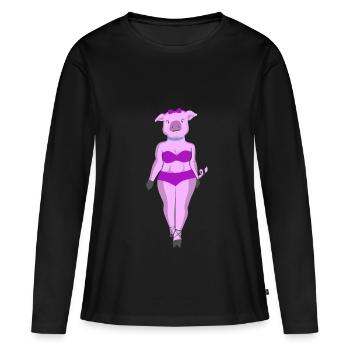 Schweine Dame Catwalk Geschenkidee - Frauen Premium Bio Langarmshirt - Schwarz - Vorne - Julia (174cm)