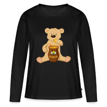 Bär mit Honig - Frauen Premium Bio Langarmshirt - Schwarz - Vorne - Julia (174cm)