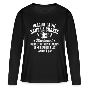 imagine la vie sans la chasse / humour chasseur - T-shirt manches longues Premium bio Femme - noir - Devant - Julia (174cm)