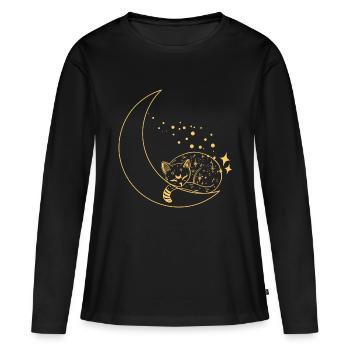chat dans la lune brillé - T-shirt manches longues Premium bio Femme - noir - Devant - Julia (174cm)