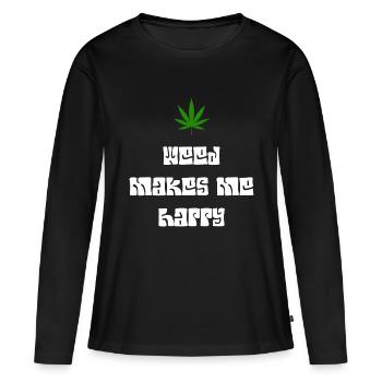 l’herbe me rend heureux cannabis marijuana - T-shirt manches longues Premium bio Femme - noir - Devant - Julia (174cm)