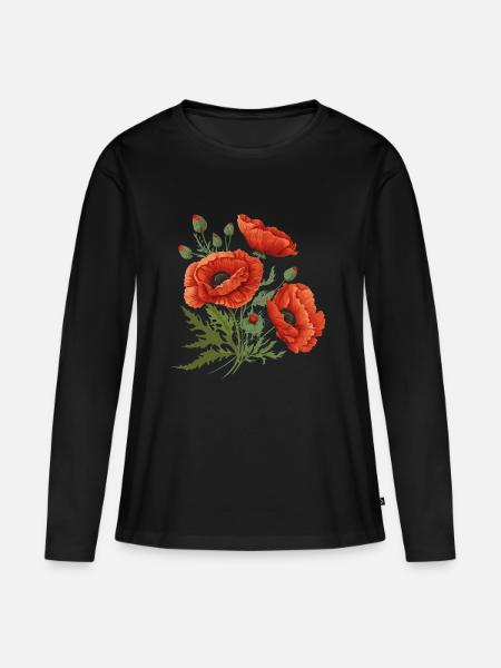 Mohnblumen - Frauen Premium Bio Langarmshirt - Schwarz